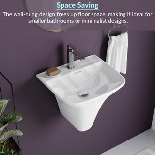 Plantex Ceramic Wash Basin/Wall Hung Half Pedestal Washbasin with 10 Years Glaze Warranty by Plantex/Wall Mount Wash Basin for Bathroom/Office/Hotels (White - 16 x 14 x 14 Inch)