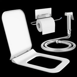 Plantex Hygienic Toilet Combo/Polypropylene Toilet Seat Cover/Self Adhesive Toilet paper holder/D- Shape Health Faucet Set with 1.20 meter hose Pipe for Toilet and Clamp (Chrome)