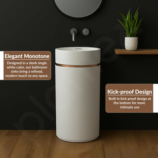 Plantex Pedestal Wash Basin/Acrylic Resin & Quartz Free Standing Wash Basin/Round Basin for Bathroom/Home/Office/Restaurant - (1056, White)