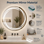 Plantex Glass Lighting Mirror With 3 Lighting Option/Smart Wall Mount Mirror Shatterproof For Living Room/Bedroom/Dressing Room - Round Shape (24 Inch), White
