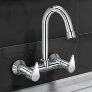 Plantex Pure Brass Sink Mixer Tap/Wall Mount Hot and Cold Tap for Bathroom/Double Handle Water Taps for Bathroom Basin with Brass Wall Flange & Teflon Tape (PAC-1814, Chrome)