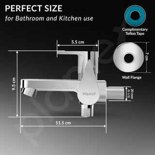 Plantex Pure Brass 2 in 1 Tap for Washing Machine with Water Saving Aerator/2-Way Bib Cock for Bathroom with Brass Wall Flange & Teflon Tape -7 Year Warranty-(PAC-1807-Chrome)
