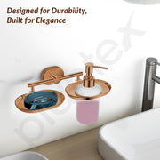 Plantex J4 Stainless Steel Soap Dish with Liquid Dispenser/Soap Stand for Bathroom Wall Mount/Shampoo Dispenser/Bathroom Accessories (PVD Rose Gold Finish) Onix