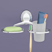 Plantex Stainless Steel 304 Grade 2 in1 Soap Dish with Tumbler Holder/Soap Stand/Tooth Brush Holder/Bathroom Accessories (Cubic - Chrome)