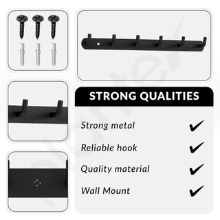 Plantex Wall Hooks for Hanging Cloth/Stainless Steel Towel Hangers/Bathroom Robe Hooks/Door Hangers/Wall Hook Rack/Hook Rail for Hanging Keys - 6 Hooks (Pack of 2, Black)