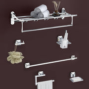 Plantex High Grade Stainless Steel Folding Towel Rack with Stainless Steel 304 Grade Squaro Bathroom Accessories Set 5pcs (Towel Rod/Napkin Ring/Tumbler Holder/Soap Dish/Robe Hook)