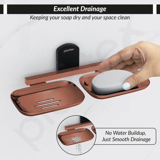 Plantex Double Soap Dish for Bathroom/304 Grade Stainless Steel Soap Holder for washbasin/Soap Stand/Bathroom Accessories - Parv (Rose Gold & Black)