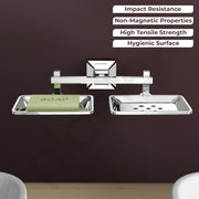 Plantex 304 Grade Stainless Steel Dual Soap Holder for Bathroom/Wall Mounted Soap Holder/Double Soap Dish/Bathroom Accessories - Squaro (Chrome)