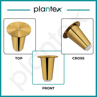 Plantex 3 Inch Sofa Legs for Bed Furniture/Sofa Legs for Table/Sofa Support Legs with Rubber Grip (Gold, 6 Pcs)