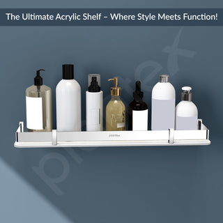 Plantex Acrylic Shelf for Bathroom/Living Room Wall Mounted Shelf with Silver Railings - Bathroom Accessories (White, 18x6 inches)