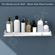 Plantex Acrylic Shelf for Bathroom/Living Room Wall Mounted Shelf with Silver Railings - Bathroom Accessories (White, 18x6 inches)