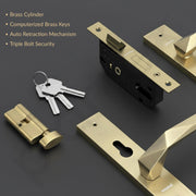 Plantex Heavy-Duty Door Lock Handle Set/ 6-Lever Lock Mechanism with 3 Years of Warranty/Mortise Lock with 3 Keys, Brass Lock Body & Cylinder - (8129-Brass Antique)