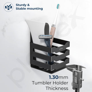 Plantex Self Adhesive Tumbler Holder for Barthroom/Stainless Steel Toothbrush Holder/Toothpaste Stand/Bathroom Accessories - Pack of 1 (1252, Black)