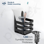 Plantex Self Adhesive Tumbler Holder for Barthroom/Stainless Steel Toothbrush Holder/Toothpaste Stand/Bathroom Accessories - Pack of 1 (1252, Black)