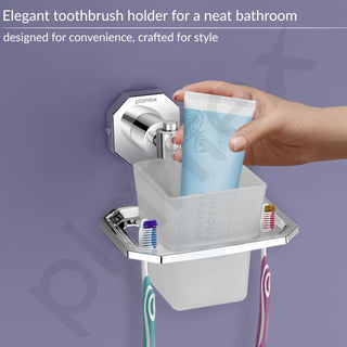 Plantex 304 Grade Stainless Steel Toothbrush Holder and Tumbler Holder for Bathroom and WashBasin Bathroom Accessories - Nipron (Chrome)