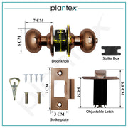Plantex Stainless Steel Bathroom Door Lock/Keyless Cylindrical Lock For Bathroom/Balcony/Tubular Door Knob/Handle - Pack Of 1 (Rose Gold)
