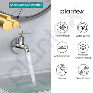Plantex Pure Brass COL-1001 Water Tap for Bathroom with Water-Saving Technology Taps with Wall Mount Bib Tap/Basin Tap for Home- 7 Year Warranty (Chrome Finish)