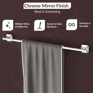 Plantex 304 Grade Stainless Steel Towel Holder/Hanger for Bathroom/Single Towel Rod/Bar/Stand/Bathroom Accessories - Pack of 1, Squaro (24 inch - Chrome)