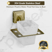 Plantex 304 Grade Stainless Steel Toothbrush Holder/Stand/Toothpaste Stand/Tumbler Holder for Bathroom - Decan (Brass Antique)