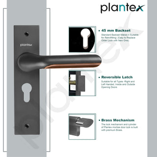 Plantex Heavy-Duty Door Lock Set - Main Door Lock Handle Set/Mortise Lock with 3 Keys, Brass Lock Body & Cylinder (8121 - Grey & PVD Choco)