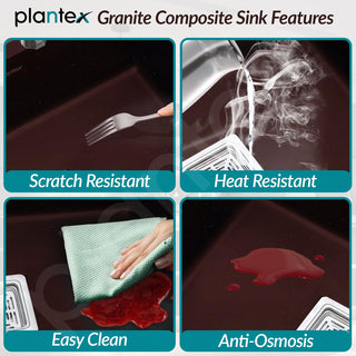 Plantex Quartz Kitchen Sink/UV Protected Kitchen Sink/Undermount Sink for Kitchen/Metalic Single Bowl Sink with Coupling and Hose Pipe - Pack of 1 (24 x 18 inch, Choco Brown)