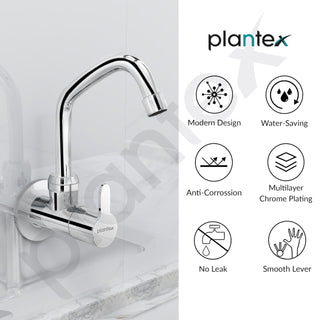 Plantex Pure Brass Kitchen Sink Tap with 360° Extended Swivel Spout/Basin Tap with Water Saving Aerator/Sink Tap for Kitchen Basin with Brass Wall Flange-7 Year Warranty (FLO-810- Chrome)