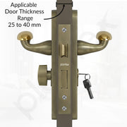 Plantex Heavy-Duty Door Lock/Door Handle Lock set 6-Lever Lock Mechanism/Mortise Lock with 3 Keys, Brass Lockbody & Cylinder (8134 - Brass Antique & PVD Gold)