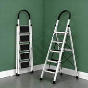 Plantex Steel Ladder for Home/Strong Foldable Wide 5 Step Ladder/Anti-Skid 5 Step Ladder - (Apex - White)