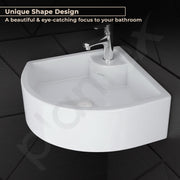 Plantex White Ceramic Corner Washbasin/Wall Mount Basin for Bathroom/Wall Hung Wash Basin/Small Corner Sink/10 Years Glaze Warranty by Plantex (Cornia - 16 x 16 x 10 Inch)