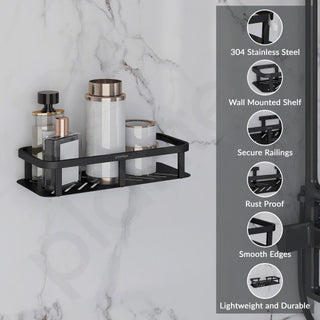 Plantex Stainless Steel 304 Grade Shelf for Bathroom/Storage Organizer for Bathroom/Kitchen Rack - Bathroom Accessories - Pack of 1 (12X5 Inches-Black Finish)