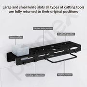 Plantex Self Adhesive Kitchen Cutlery Organizer/Knife Holder/Cutlery Stand/Spatula-Ladle Holder with Adjustable Hooks and Towel Hanger (Black)