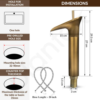 Plantex Pure Brass Basin Mixer Tap Hot & Cold/Single Lever Pillar Cock Water Tap for Wash Basin/Deck Mount-(Brass Antique)