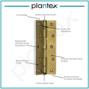 Plantex Door Hinges 6 Inch x 12 Gauge/2.5 mm Thickness/Hinges for Main Door/Butt Hinges for Home/Office/Hotel/Kabja/Soft Close Hinge - Pack of 3 (Brass Antique)