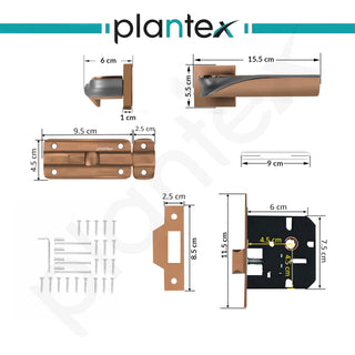 Plantex Heavy Duty Door Lock – Bathroom Door Lock/Mortise 8inch Keyless Handle Set for Home/Bathroom/Store Room/Balcony/Office with Baby Latch (7086, PVD Choco & Satin Black)