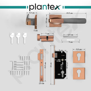 Plantex Main Door Lock/Mortise Lock for Door with 3 Years of Warranty - Robust Door Lock for Home with Brass Lock Body & Cylinder(7114 - PVD Choco & Satin Black)