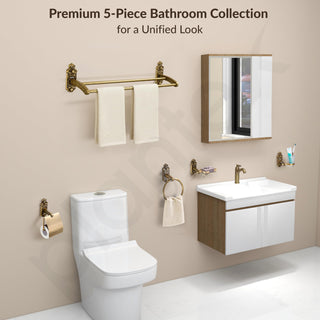 Plantex Aluminium Antique Bathroom Accessories Set Of 5-Pcs/Bathroom Hardware Set (Towel Rod/Napkin Ring/Paper Holder/Soap Dish/Tumbler Holder), Gold