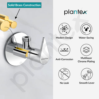 Plantex Brass Angle Valve with Wall Flange & Teflon Tape/Angle Cock/Angle valve for Bathroom with 7-Year Warranty - (PAC-1805 Nickel Chrome)