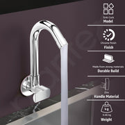Plantex Water Tap for Kitchen Sink with Water Saving Aerator/Brass Spindle for Kitchen Sink Tap with Wall Flange -(CRM-1287-Chrome)