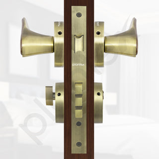 Plantex Main Door Lock/Mortise Lock for Door with 3 Years of Warranty - Robust Door Lock for Home with Brass Lock Body & Cylinder (Brass Antique & Wood Finish)
