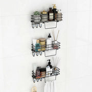 Plantex Self Adhesive Bathroom Shelf/GI Steel Bathroom Shelf with Hook and Napkin Holder/Bathroom Organizer Without Drill/Bathroom Accessories- Pack of 3 (Black)