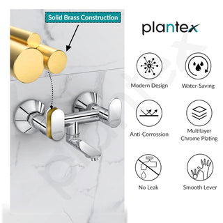 Plantex Pure Brass Orn-216 Non Telephonic Wall Mixer with Watert Saving Nozzle/Mixer Tap for Bathroom with Brass Wall Flange and Teflon Tape -7 Year Warranty (Mirror Chrome)