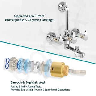 Plantex Pure Brass 3 in 1 Wall Mixer for Bathroom/Mixer L-Bend Provision for Overhead and Hand Shower/Bathroom Mixer 3 in 1 with Shower -7 Year Warranty by Plantex (Chrome)