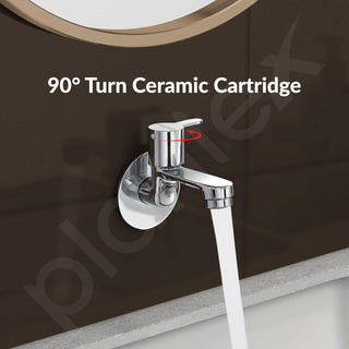 Plantex Pure Brass FLO-801 Bib Cock Water Tap with Water Saving Aerator/Dual Bib Tap with Brass Wall Flange & Teflon Tape for Washbasin with 7-Year Warranty (Mirror Chrome)