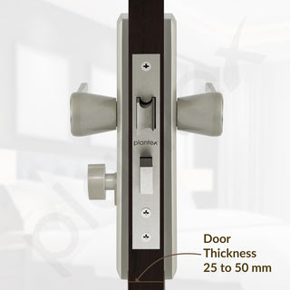 Plantex Heavy-Duty Door Lock for Main Door/Handle Lock Set/6-Lever Lock Mechanism Mortise Lock with 3 Keys, Brass Lock Body & Cylinder (PTP-07, Satin & Wood)