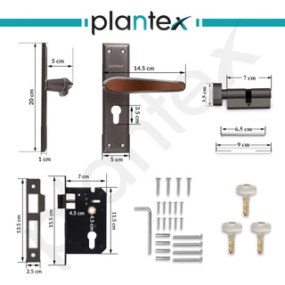 Plantex Heavy-Duty Door Lock Set - Main Door Lock Plate Handle Set/6-Lever Mechanism Mortise Locks with 3 Keys/Brass Locks Body & Cylinder (PTP-09- Satin Black & Rose Gold)
