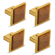 Plantex Drawer Knobs and Pulls - Kitchen Cabinet Handles for Wardrobe - Square Pulls - Pack of 4 (Small, Gold & Wood)