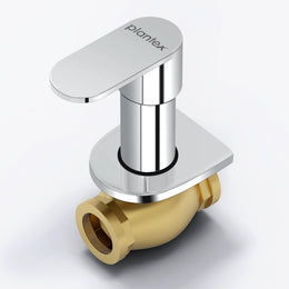 Plantex Pure Brass ORN-206 Angular Concealed Stop Cock/Concealed Stop Valve Tap For Bathroom With Teflon Tape & Adjustable Brass Wall Flange - 15mm (Mirror-Chrome Finish)