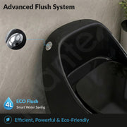 Plantex Imported Western Commode/Rimless Siphonic Vaccum Flush/One Piece Floor Mounted Commode with Soft Close Toilet Seat Cover - S Trap Outlet ( Black )