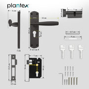 Plantex Heavy-Duty Door Lock/Door Handle Set with 3 Years of Warranty/Mortise Lock with 3 Keys, Brass Lockbody & Cylinder (8135 - Grey)