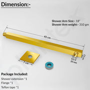 Plantex 18-Inch Shower Arm for Overhead Shower/Stainless Steel Shower Pipe/Wall Mount Bathroom Fitting with Â½-Inch Thread - Pack of 1 (Gold)
